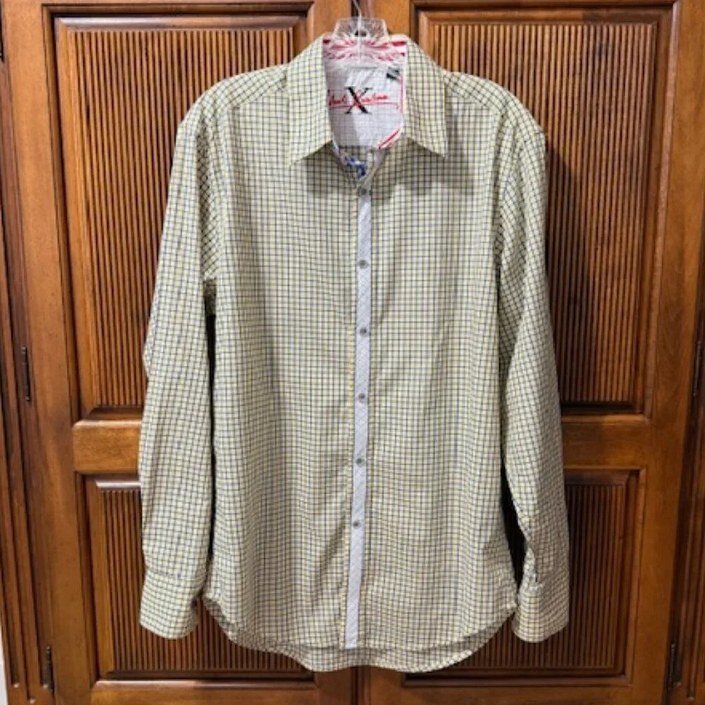 Robert Graham X Yellow & Blue Checked Long Sleeve Shirt Flip Cuffs Size M